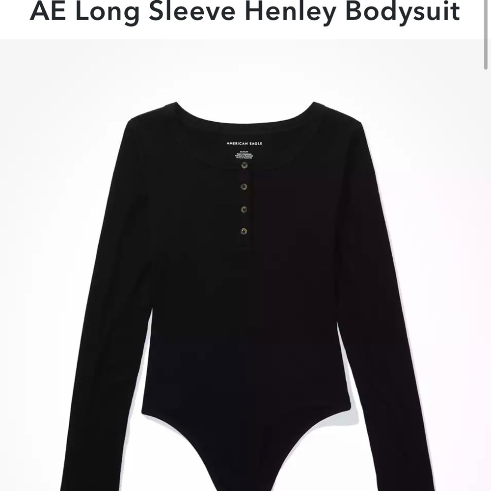 Black Long Sleeve Henley Bodysuit from American Eagle